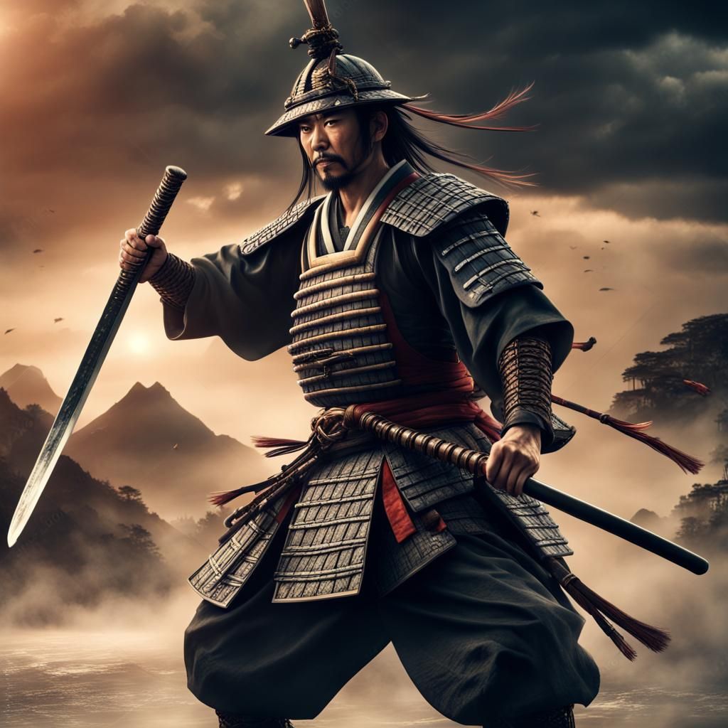 Victorious Samurai Warrior in Digital Matte Painting