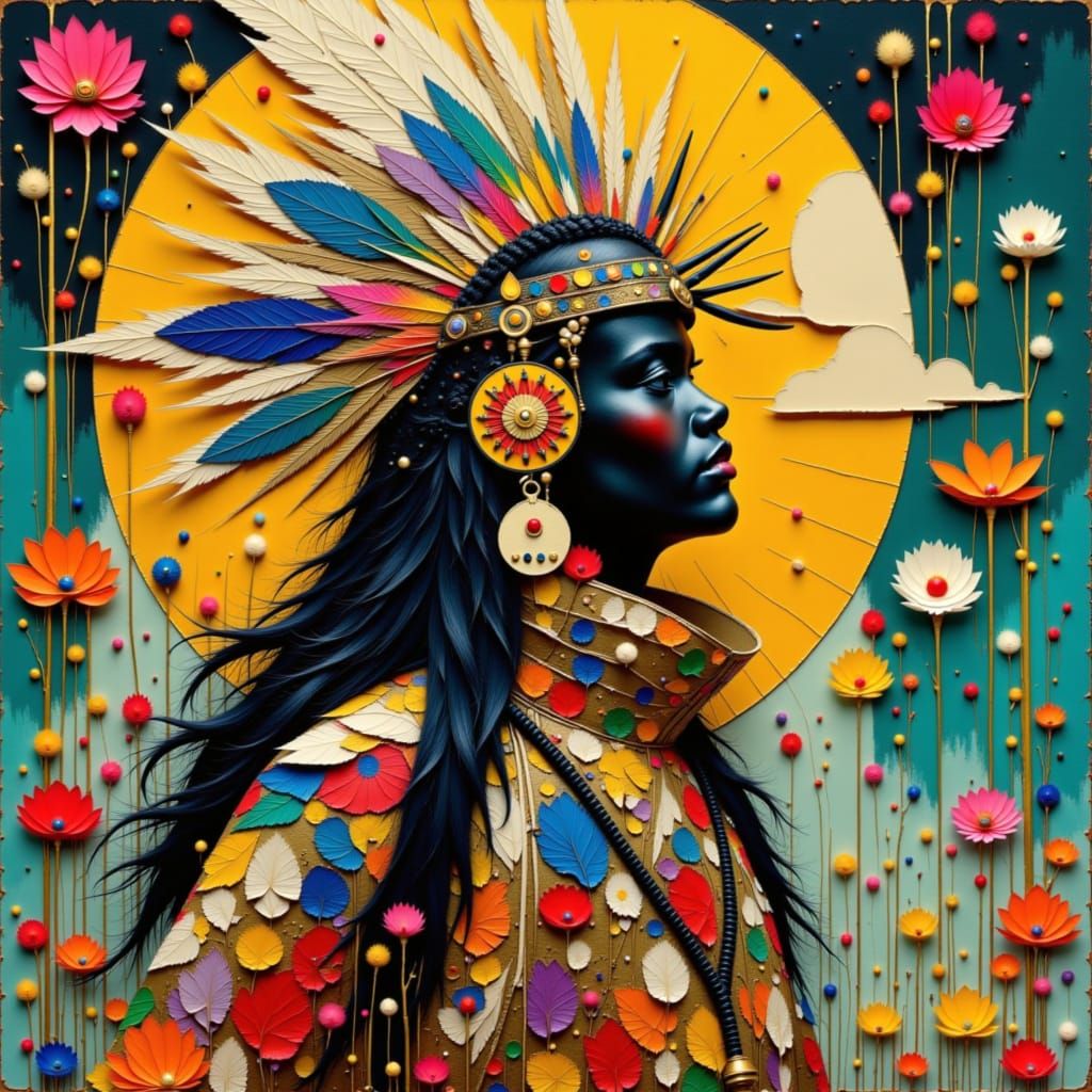 Brave Anishinaabe Warrior in Traditional Woodland Art Style