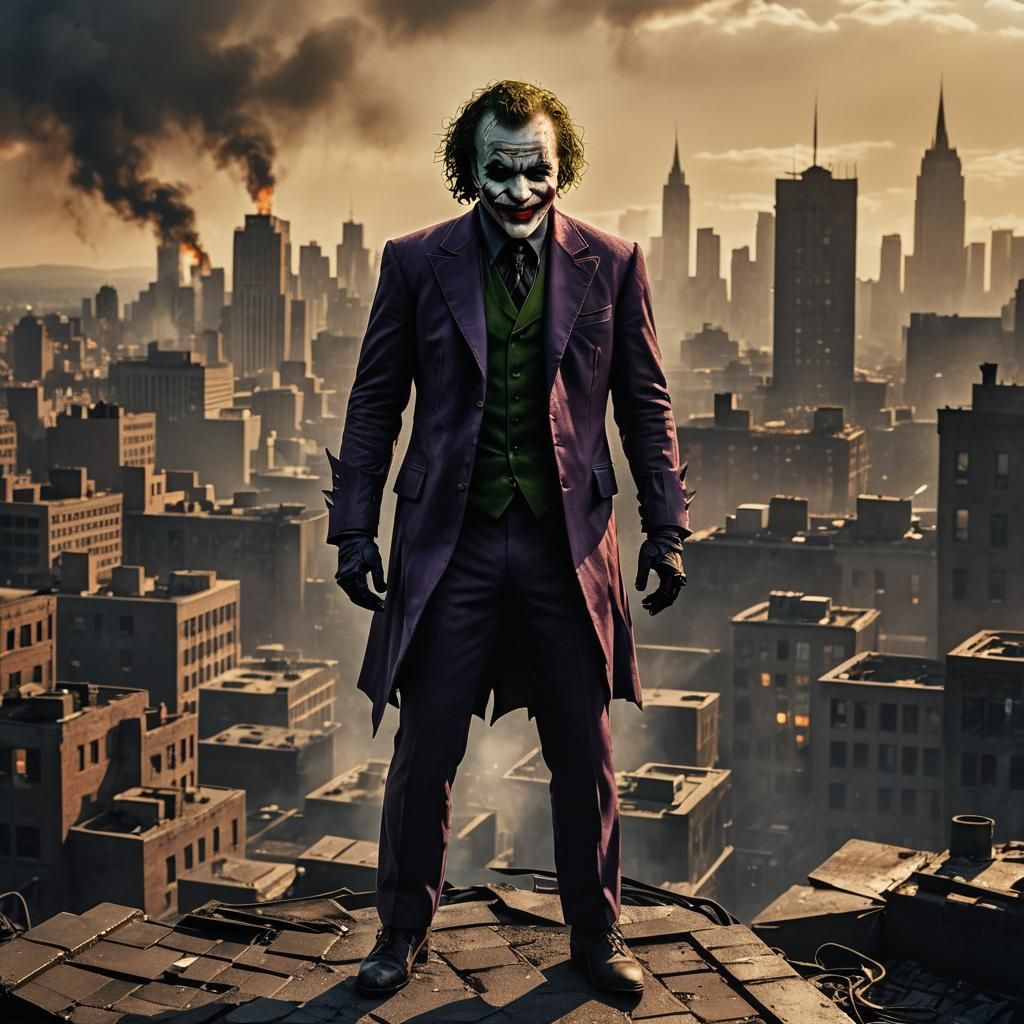 Joker Triumphant Over Dark Knight in Burning Gotham