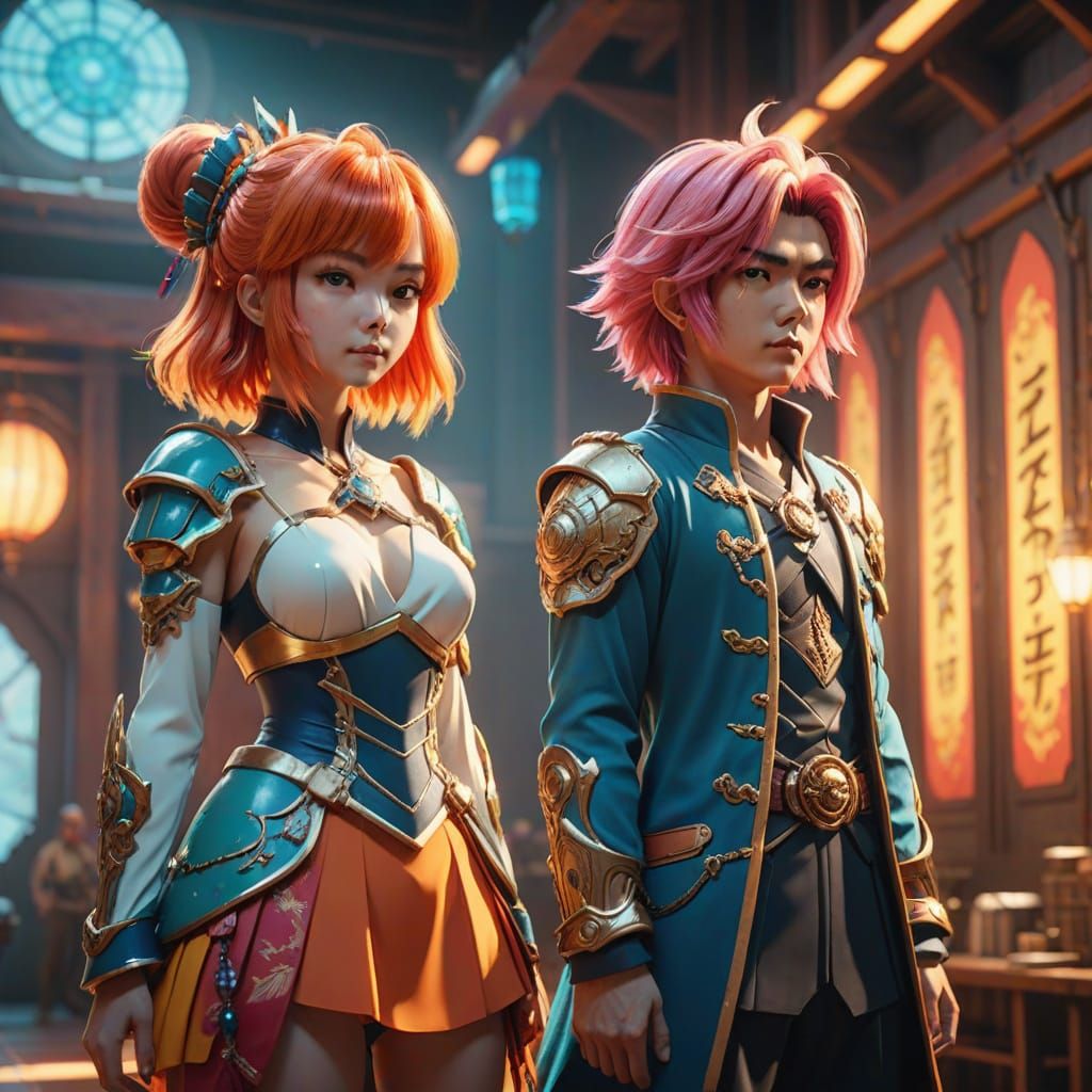 Anime Style Fantasy Art of Two Figures