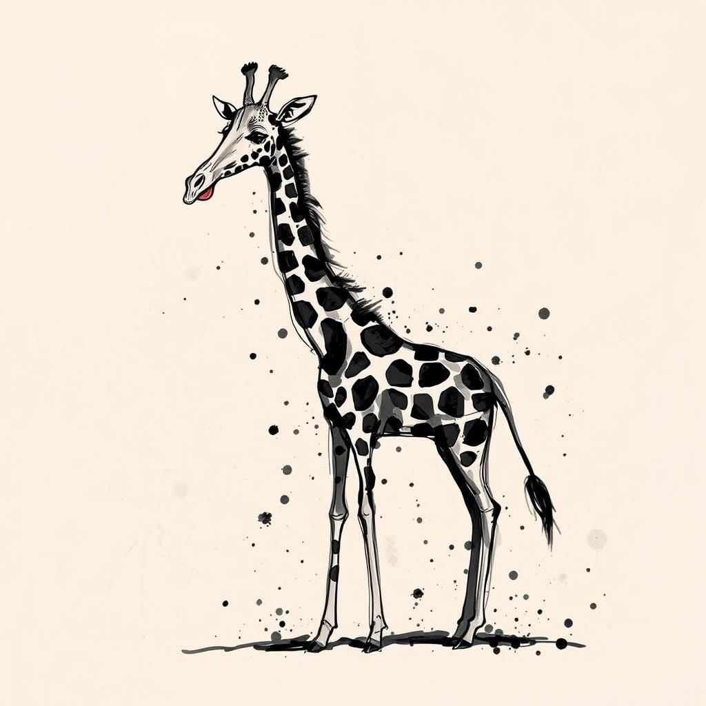 Expressive Ink Giraffe in Chinese Painting Style