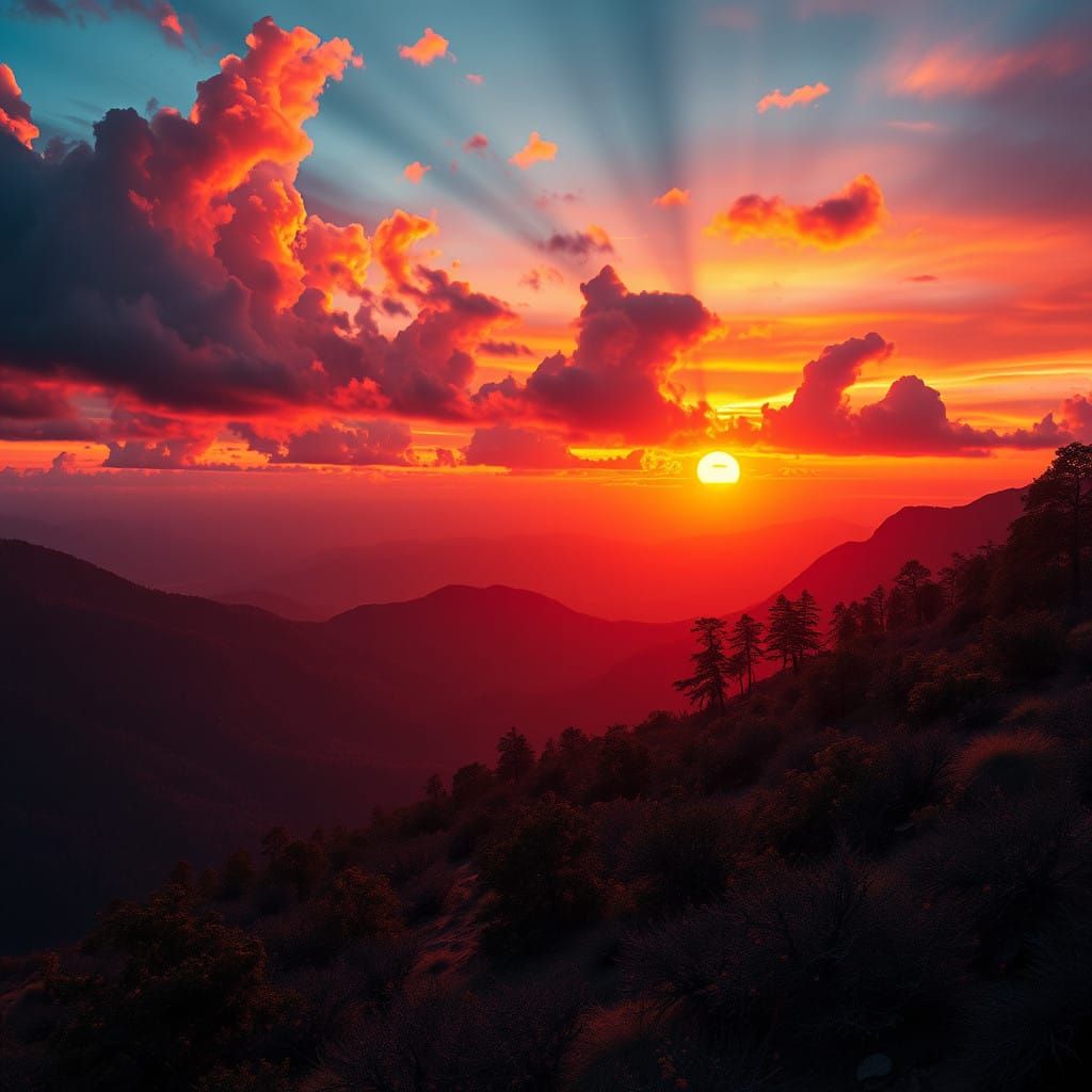 Dramatic Sunrise in Cyberpunk Aesthetic