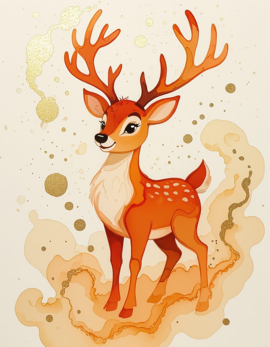 Rudolph the Reindeer Alcohol Ink Portrait