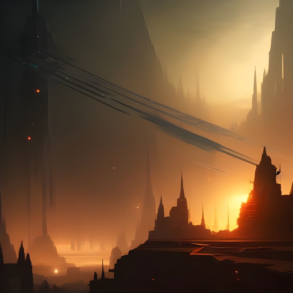 Dark Fantasy Crumbling Space Empire Sunset