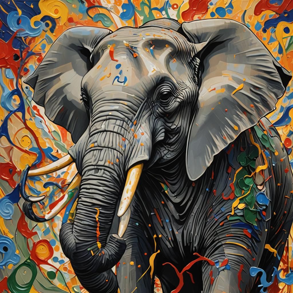 Colorful Elephant: Hyperrealistic Splash Art