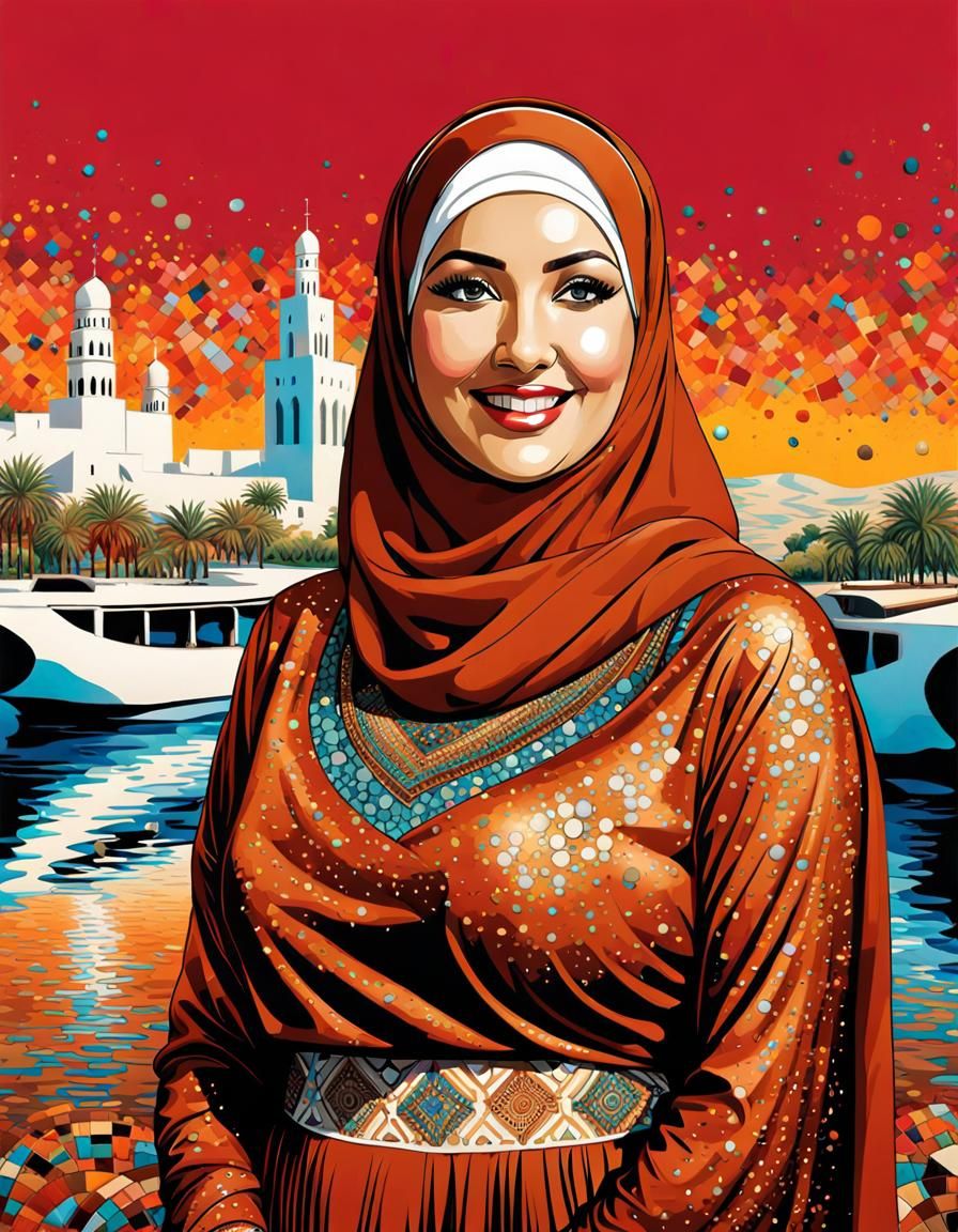 Psychedelic Mosaic Portrait of Middle Eastern Woman