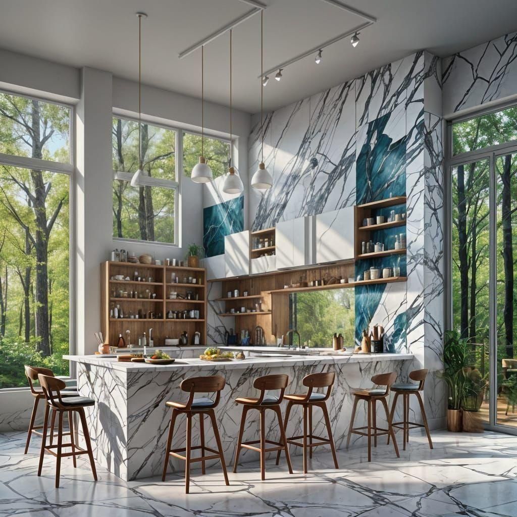 Modern Minimalist Kitchen with Forest View, 8K