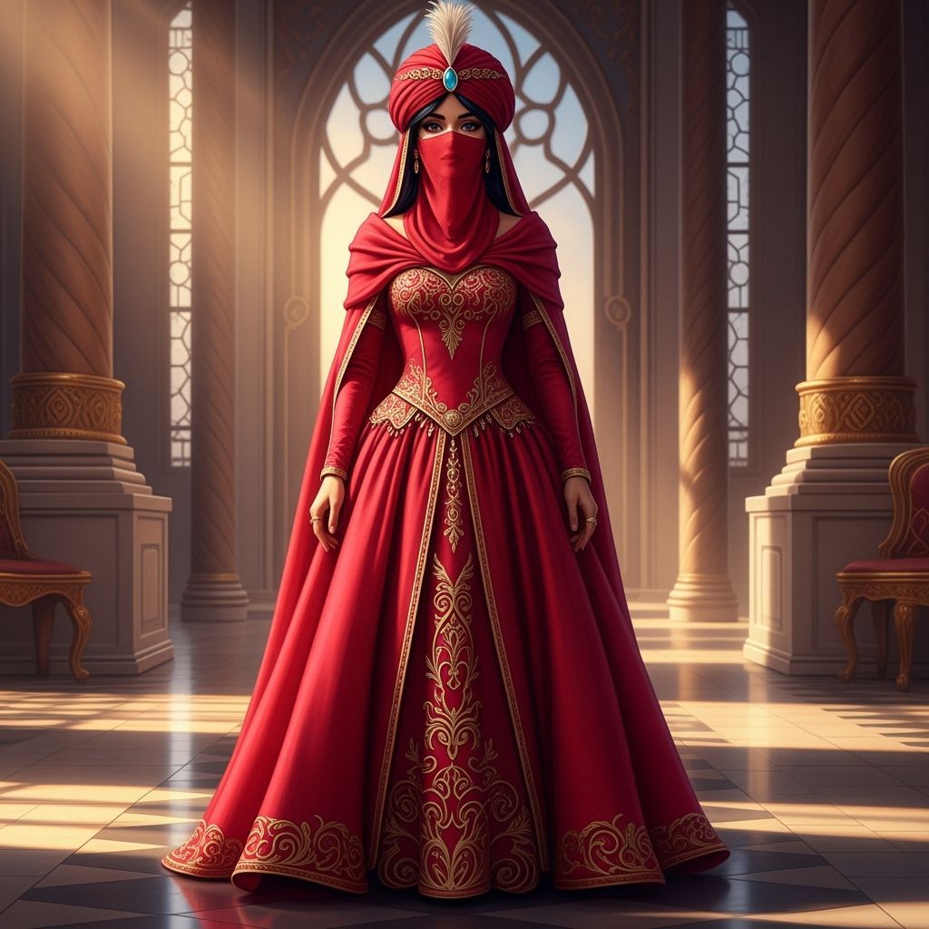Regal Princess Jasmine in Crimson Ball Gown