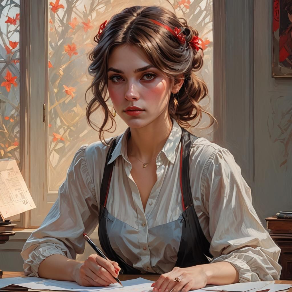 Girl with Red Eyes: Dreamy Oil Painting Portrait