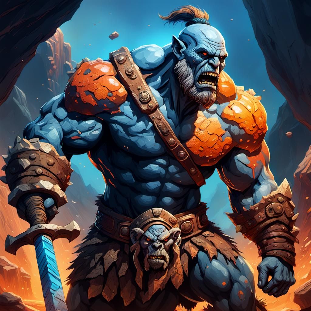 Earth Genasi Barbarian Concept Art in Frazetta Style