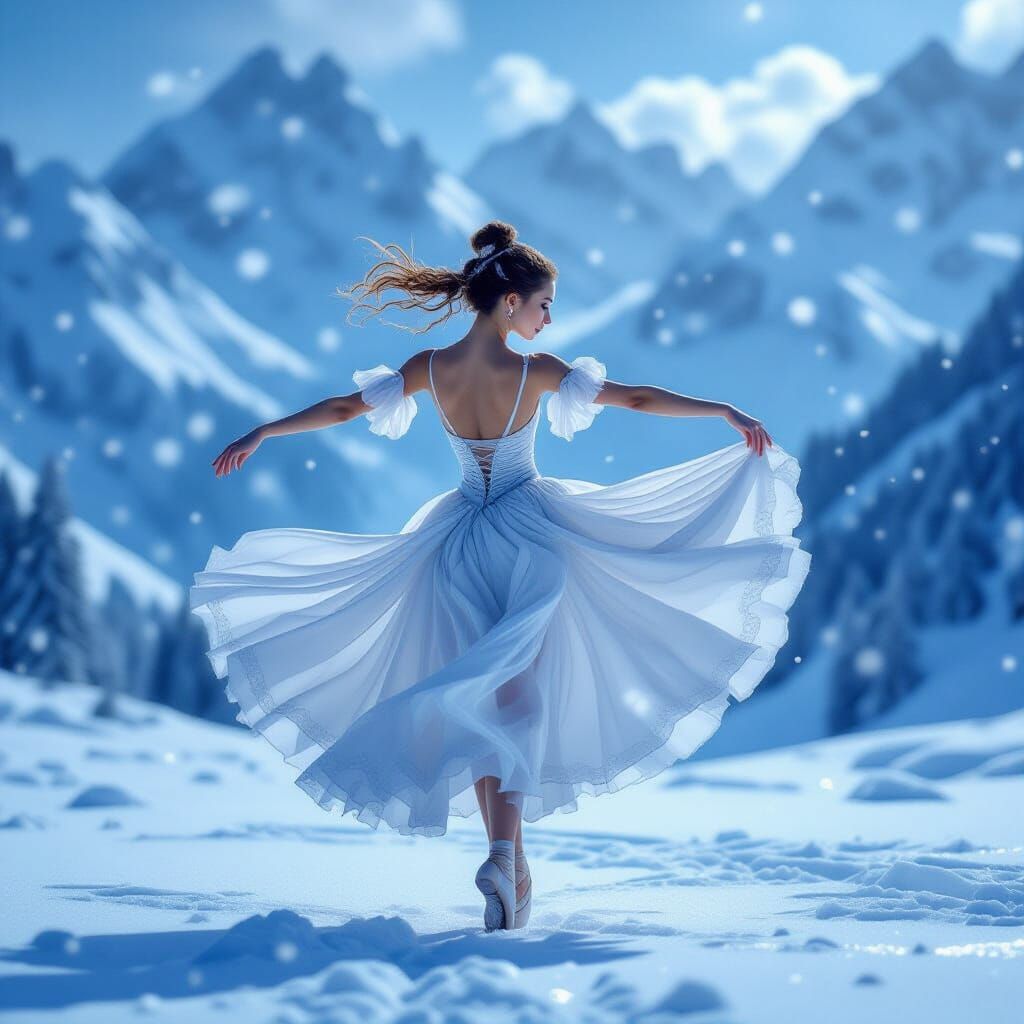 Ballerina in Blizzard: Expressionist Oil Painting