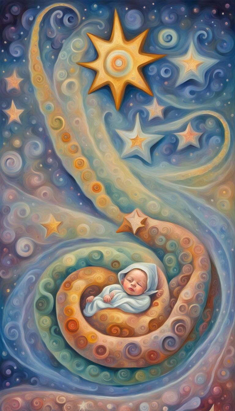 Fractal Star Birth in Folk Art Style