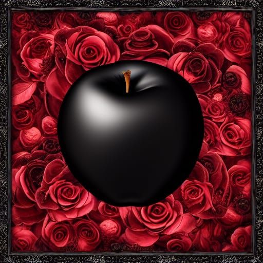 Dark Red Apple Framed in Black Roses