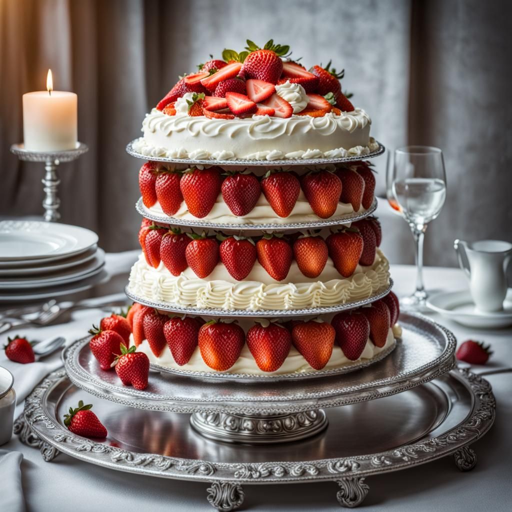 Hyperrealistic Strawberry Wedding Cake on Silver Tray