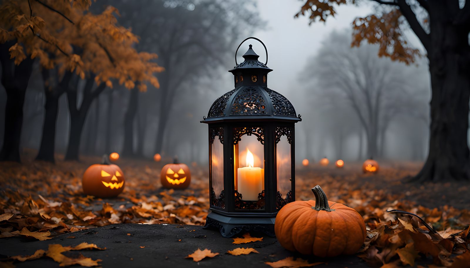 Demonic Hand Grasping Lantern in Eerie Fog