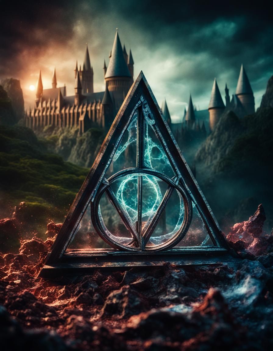 Glowing Deathly Hallows Symbol Double Exposure Art