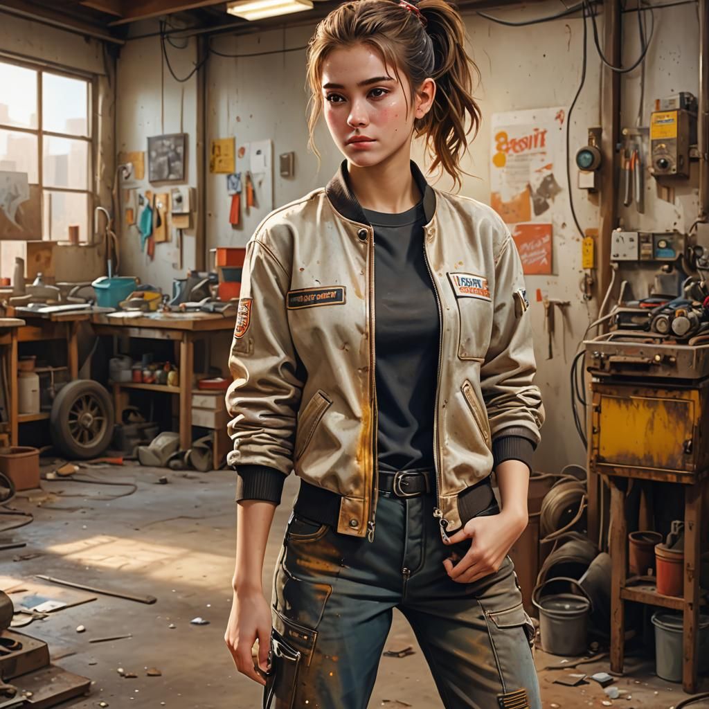 Charming Mechanic in a Workshop: Digital Art