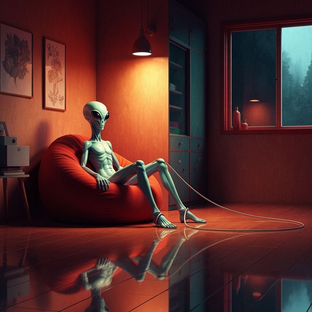 Retro Alien Recharging, Detailed Matte Painting