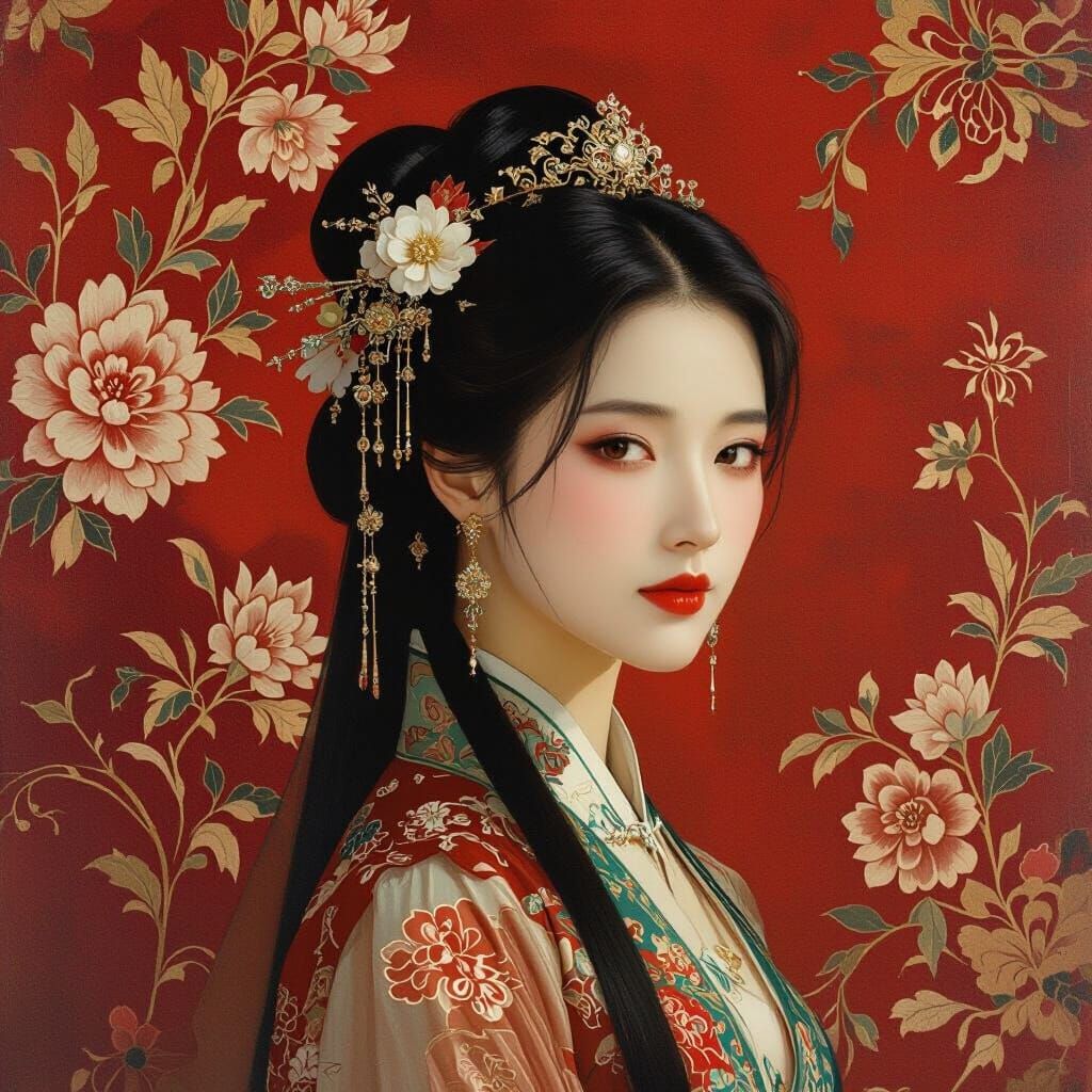 Ethereal Chinese Woman in Qing Dynasty Attire