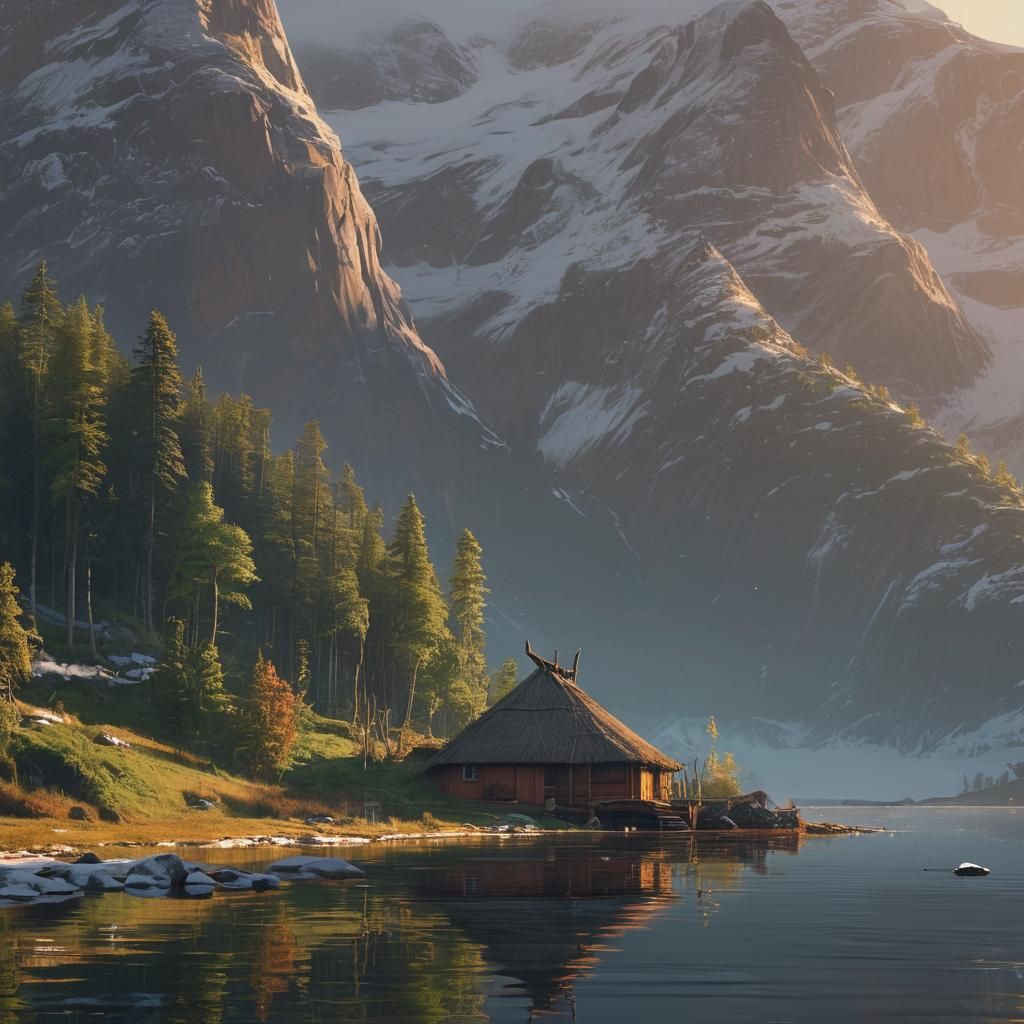 Ethereal Fjord Landscape in Vibrant Fantasy Style