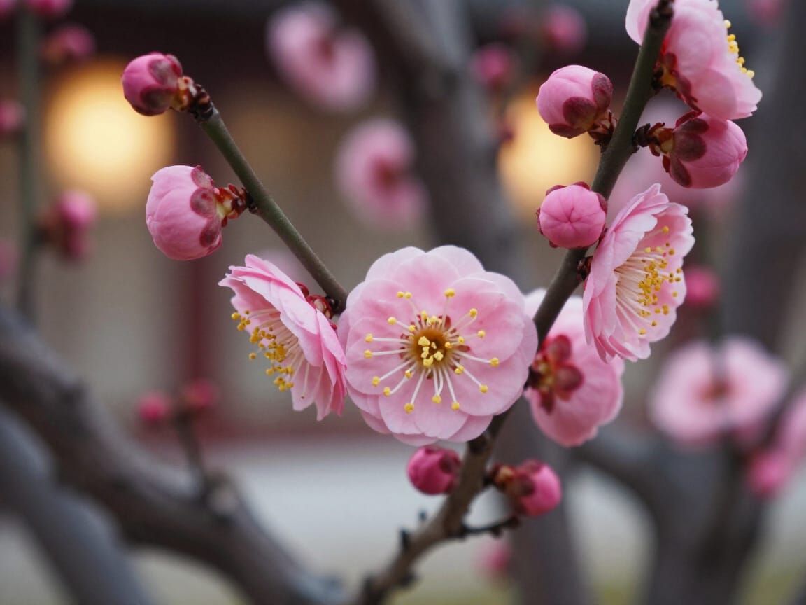 Delicate Plum Blossoms in Soft Pink Japanese Photography