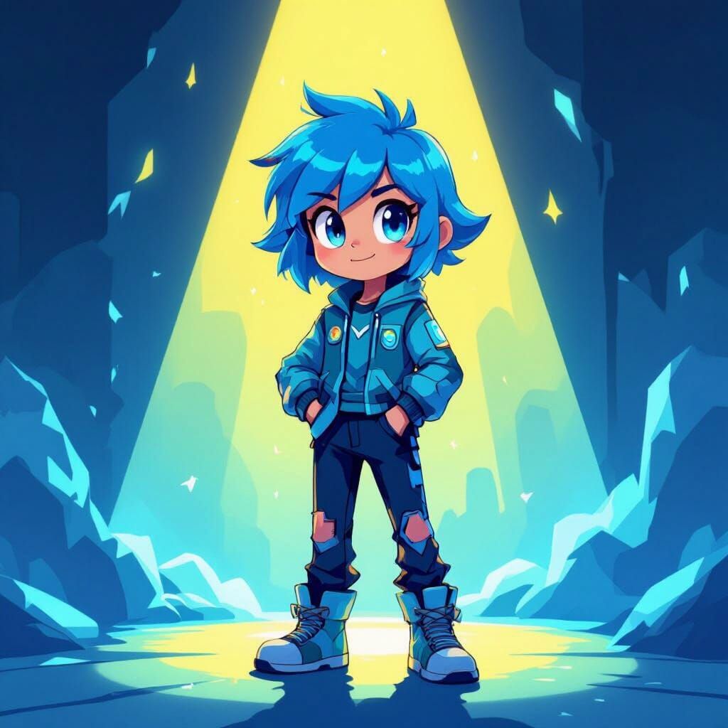 Cyan Rainbow Friends Character in Digital Art Style