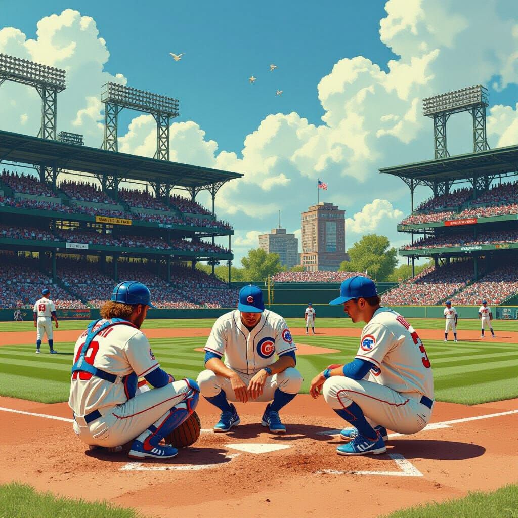 Dejected Cubs Players in Dreamlike Wrigley Field