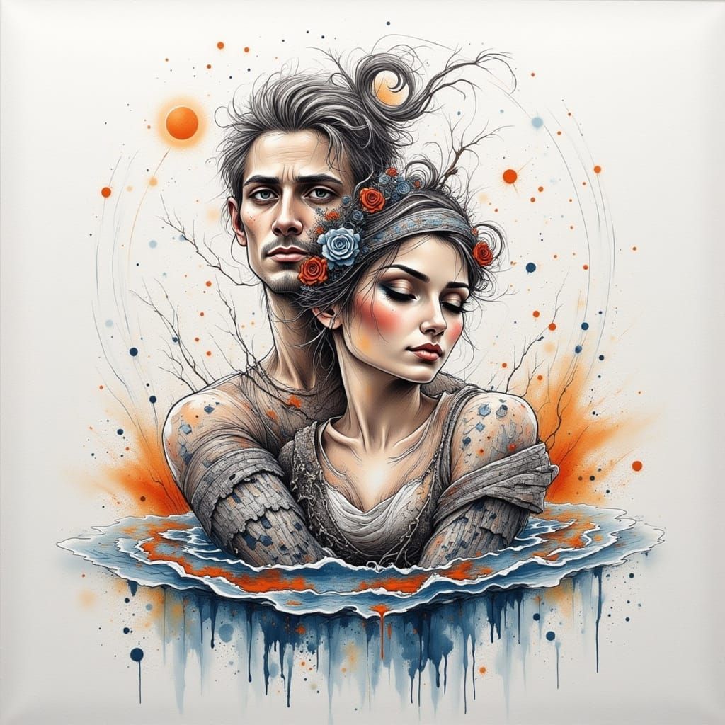 AI-Generated Caricature with Soft Ink and Blue Flux