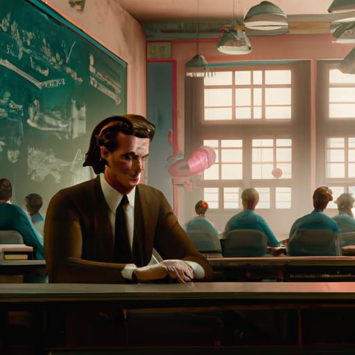 Patrick Bateman in Classroom: Detailed Matte Painting