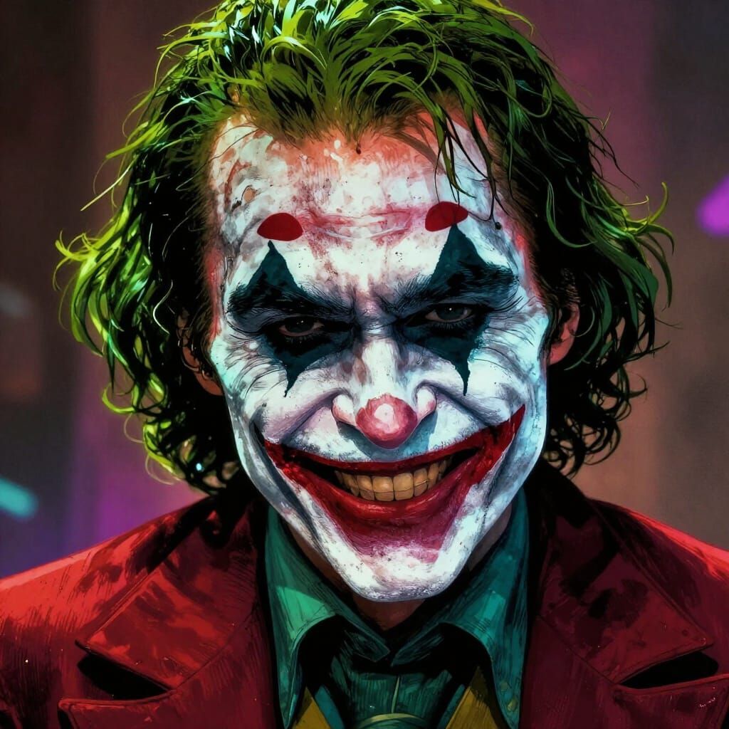 Joker Portrait in Gritty Neo-Noir Comic Style