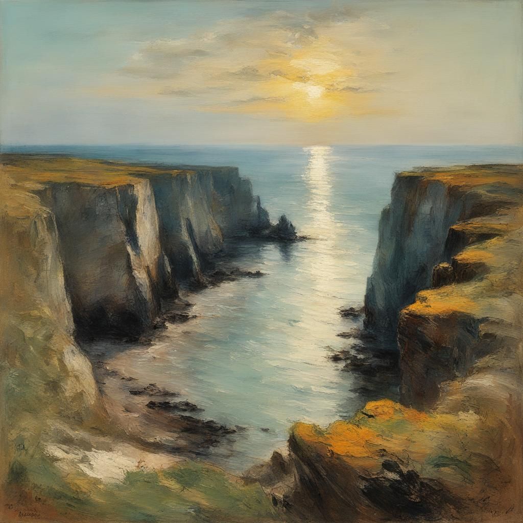 Yorkshire Cliffs at Dawn: Impasto Painting