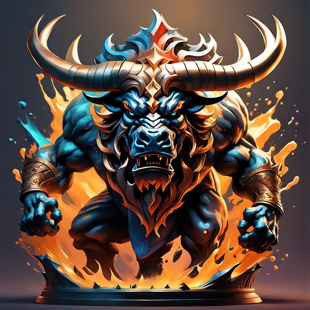Hyperrealistic Bull Demon King Splash Art