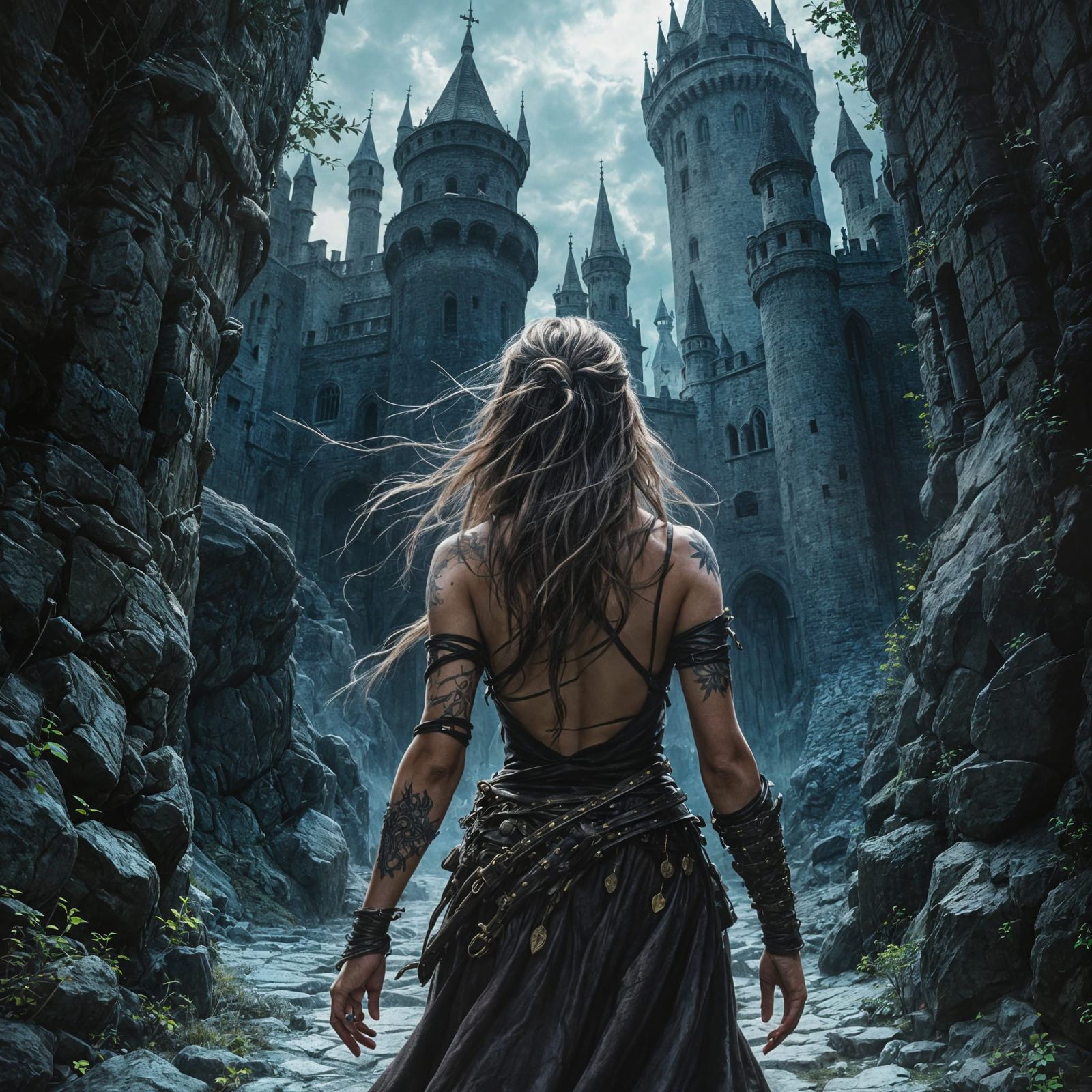 Dark Fantasy Wizardess Enters Castle Kaer Moren Gates
