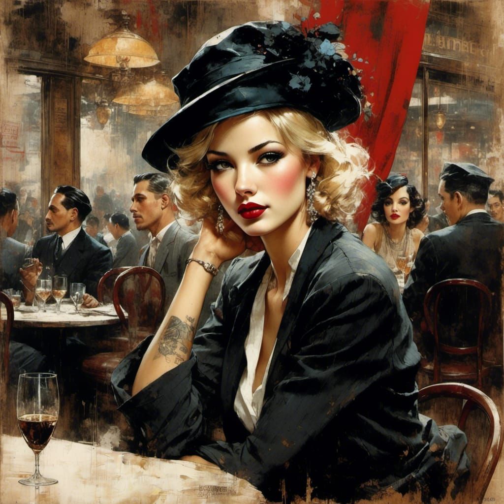 French Woman Portrait in Grunge Poster Style