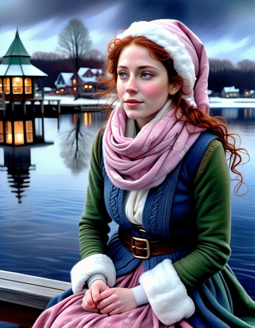 Watercolor Elf Woman in Winter Twilight