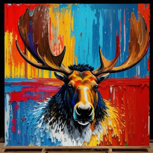 Moose Breakdancing: Neo-Impressionist Expressionist Oil Pain...