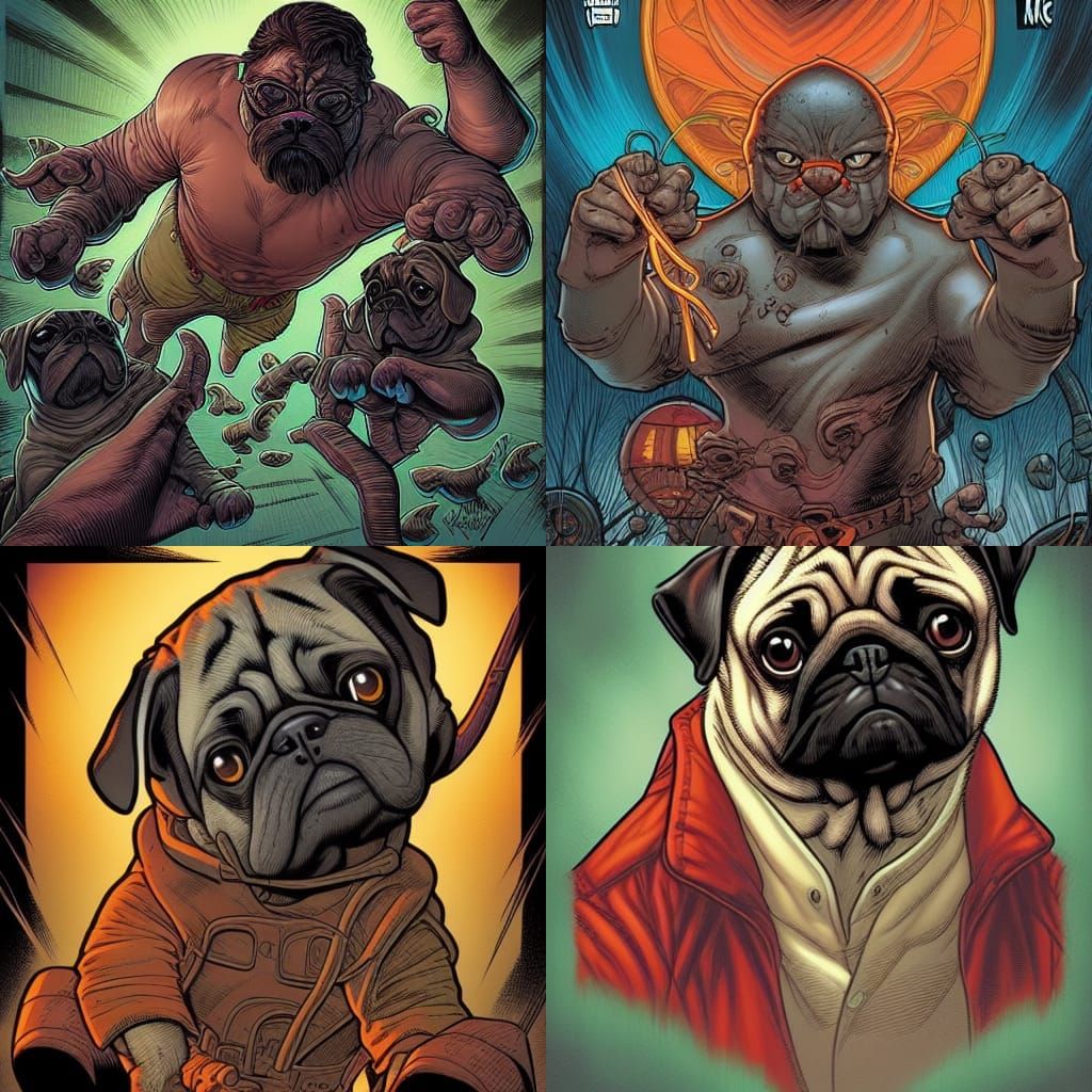 Pug in Comic Book Art Style