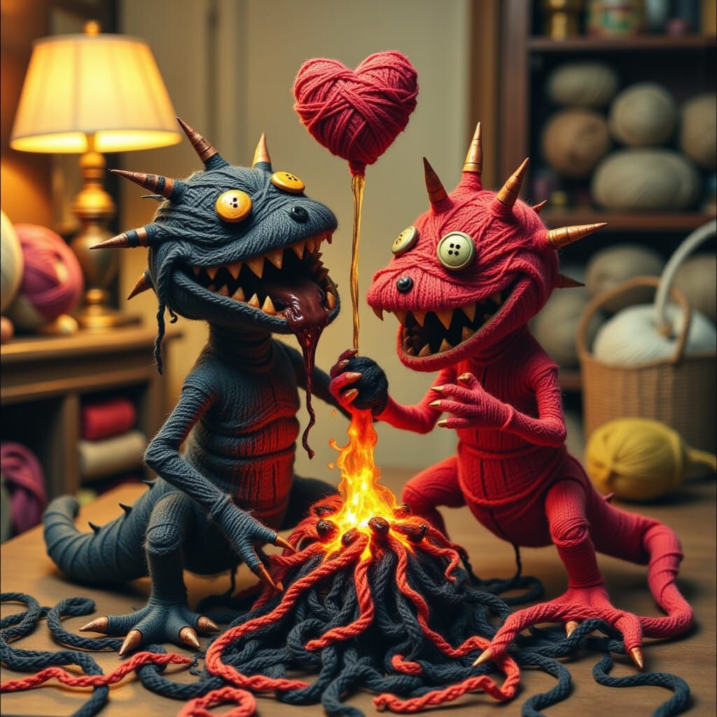 Surreal Lava Beasts Erupt in Passionate Love