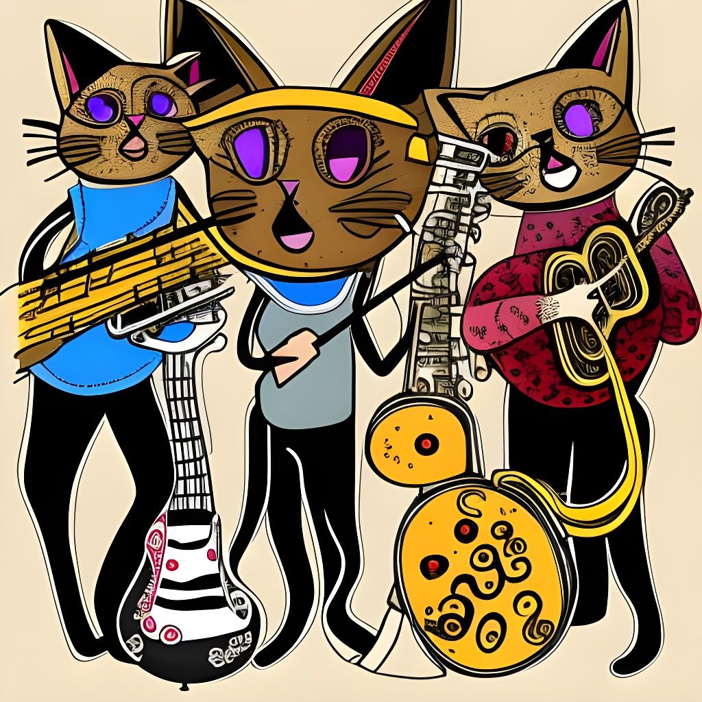 Cat Band Takes the Stage: Digital Illustration