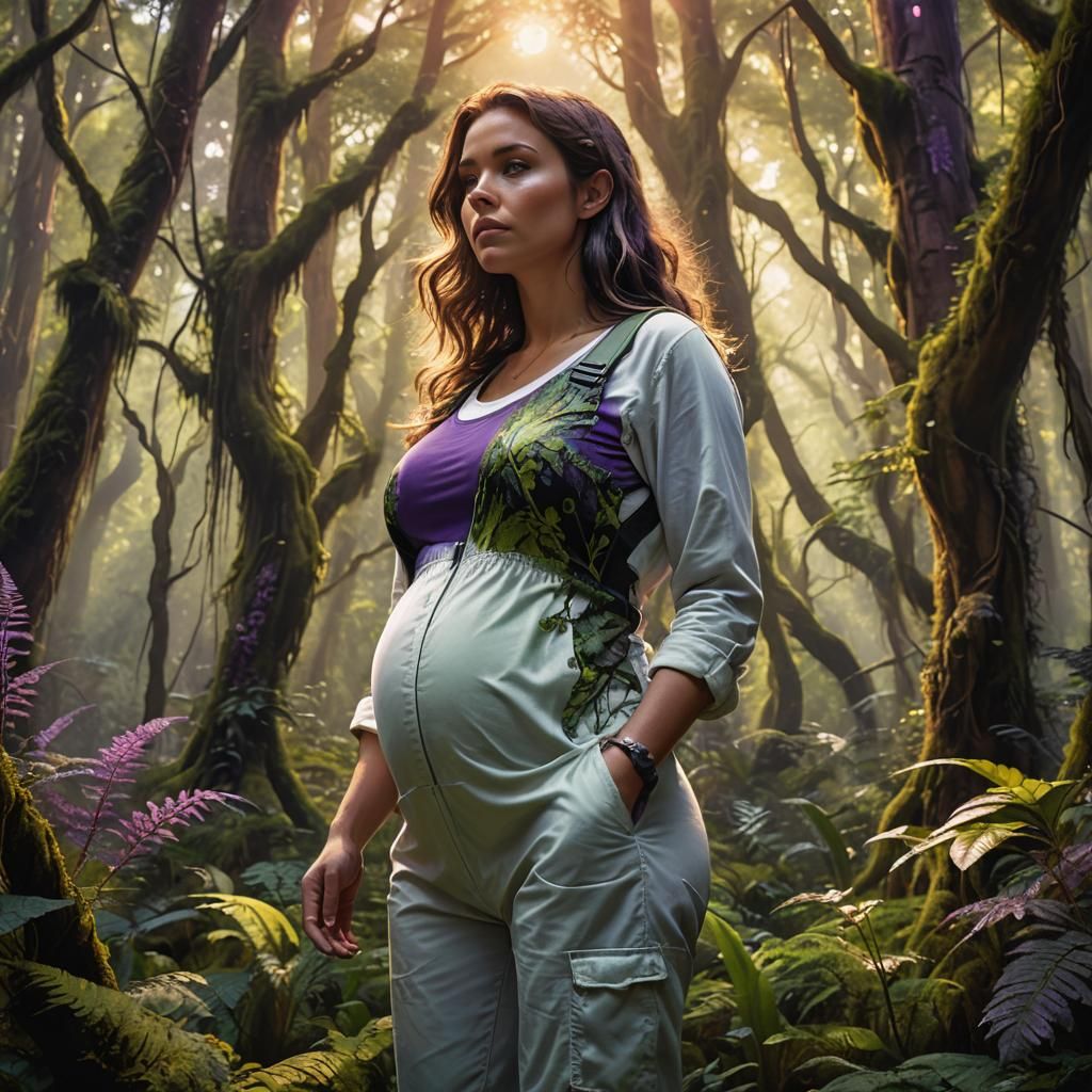 Pregnant Woman in Mythical Forest, Fantasy Art