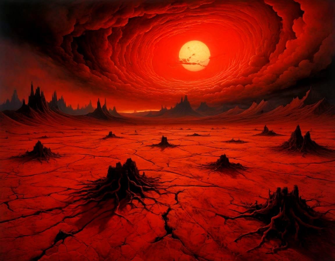 Red Desert Firestorm in Surrealist Style