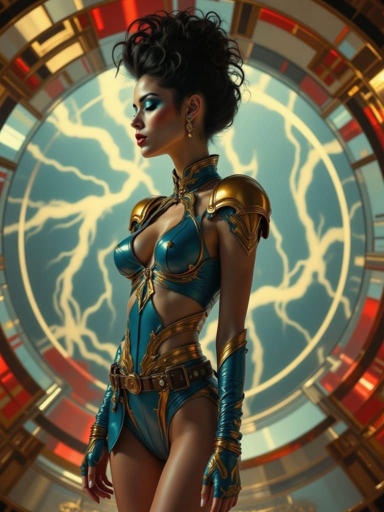 Rococo Pinup Woman in Retro Sci-Fi Space Suit