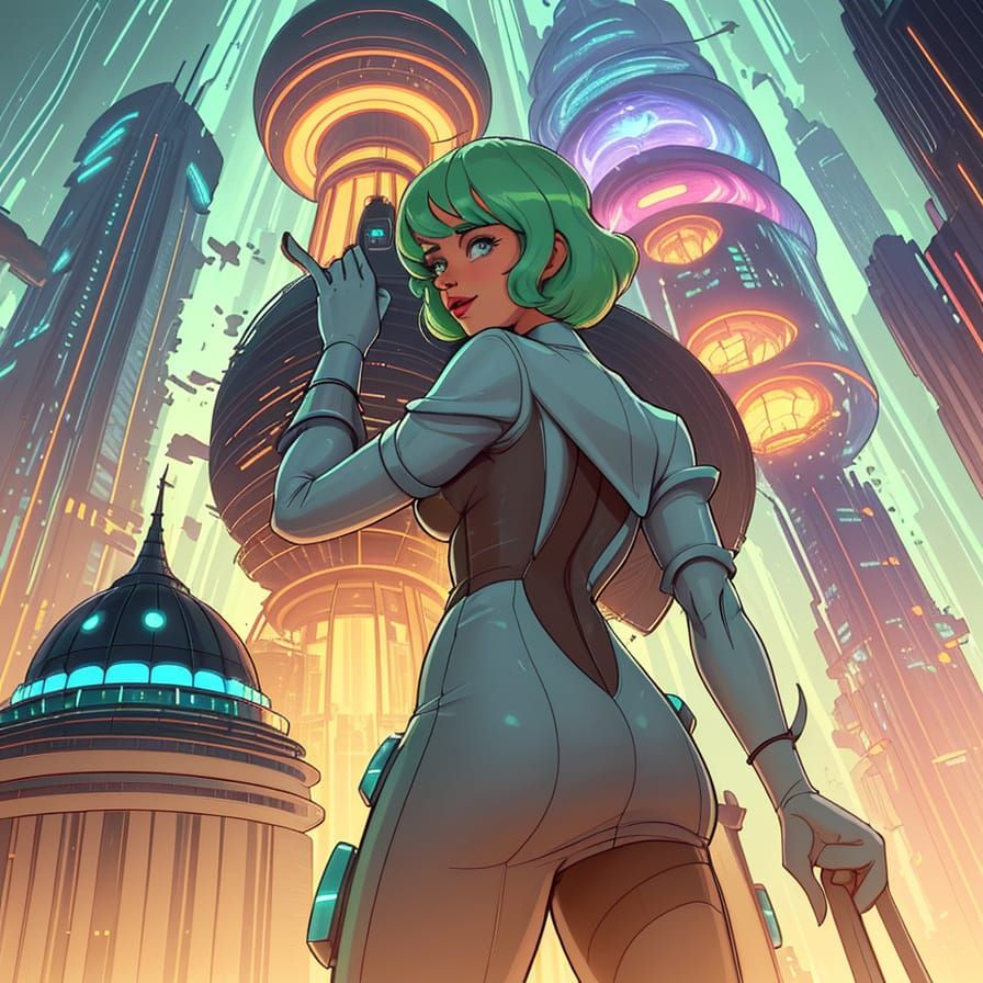 Utopian Retro-Futuristic City with Ice Cream Buildings