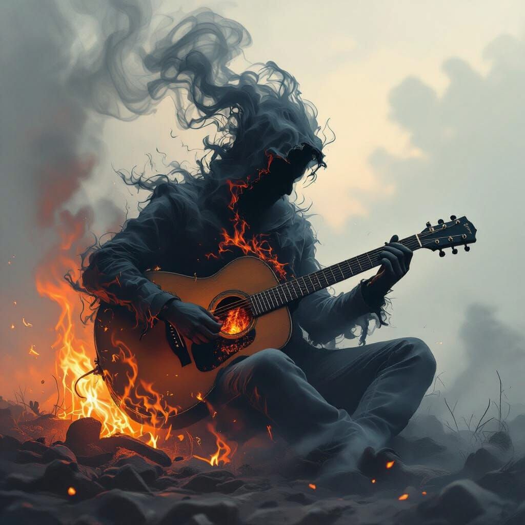 Guitar Player Formed From Campfire Smoke