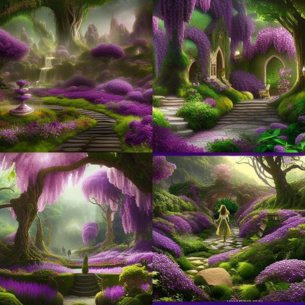 Epic Lilac Elven Garden Digital Matte Painting