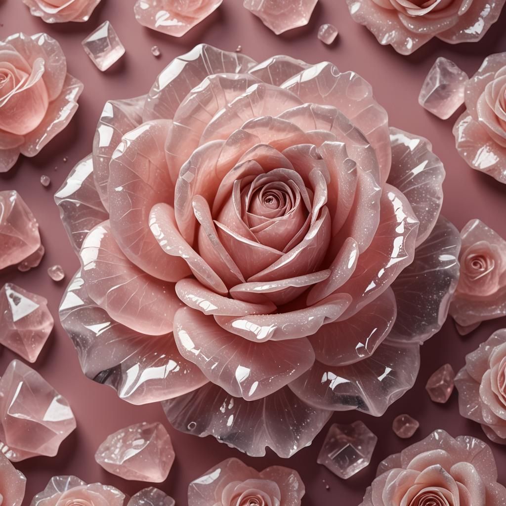 Rose Quartz Rose Hyperrealistic Splash Art