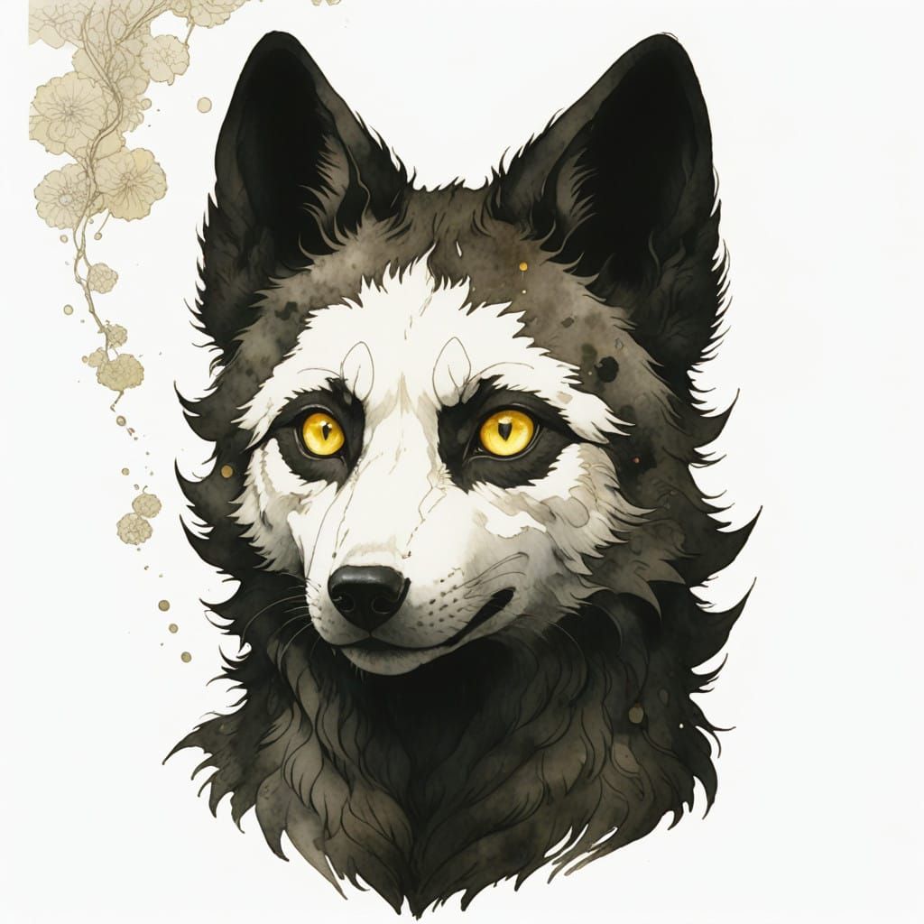 Wolf Goddess Emerges from the Dreamlike Landscape