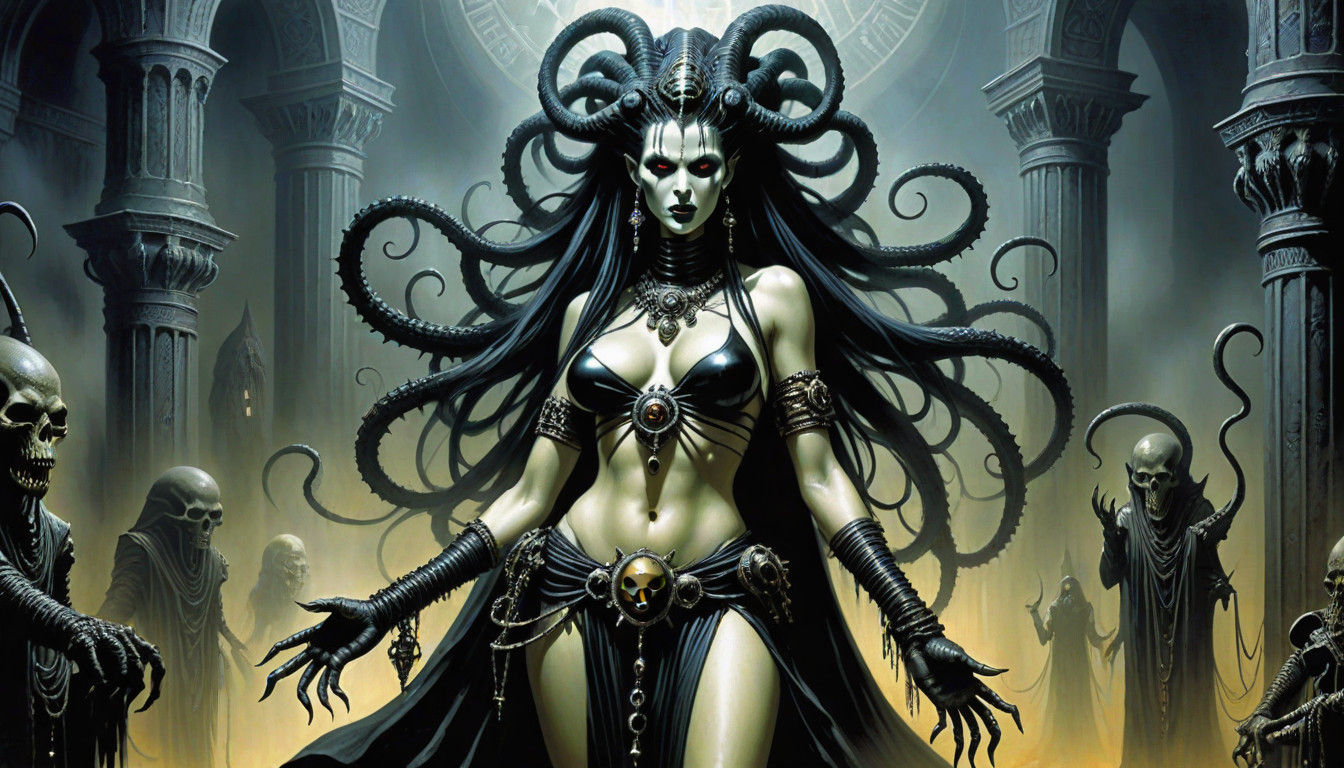 Lovely Dark Nyarlathotep Cultist Woman in a Forbidden Palace