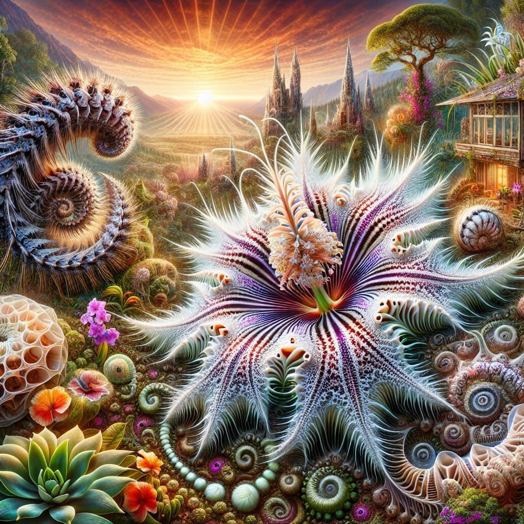 Intricate Hybrid Flower on Planet Fractalia