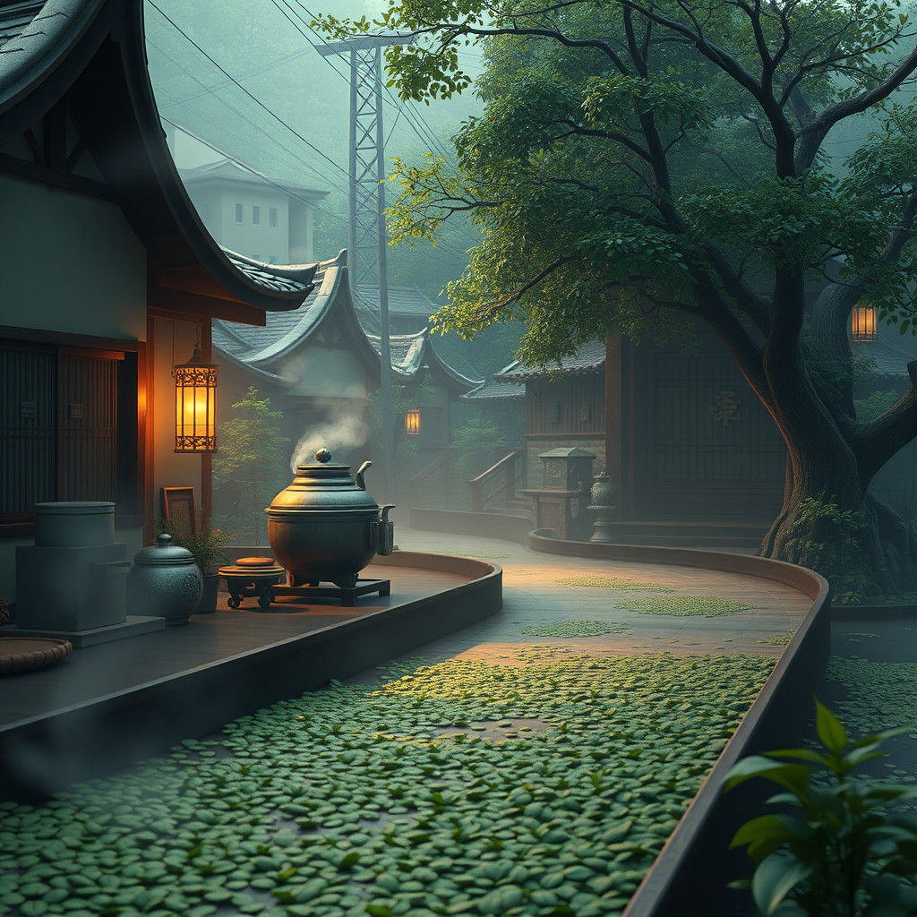 Modernized Japanese Tea Processing: Detailed Matte Painting